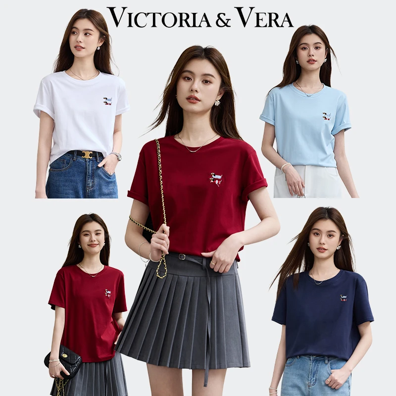 【女装优选WL】VICTORIA&VERA卡通刺绣宽松透气圆领上衣V9012T04