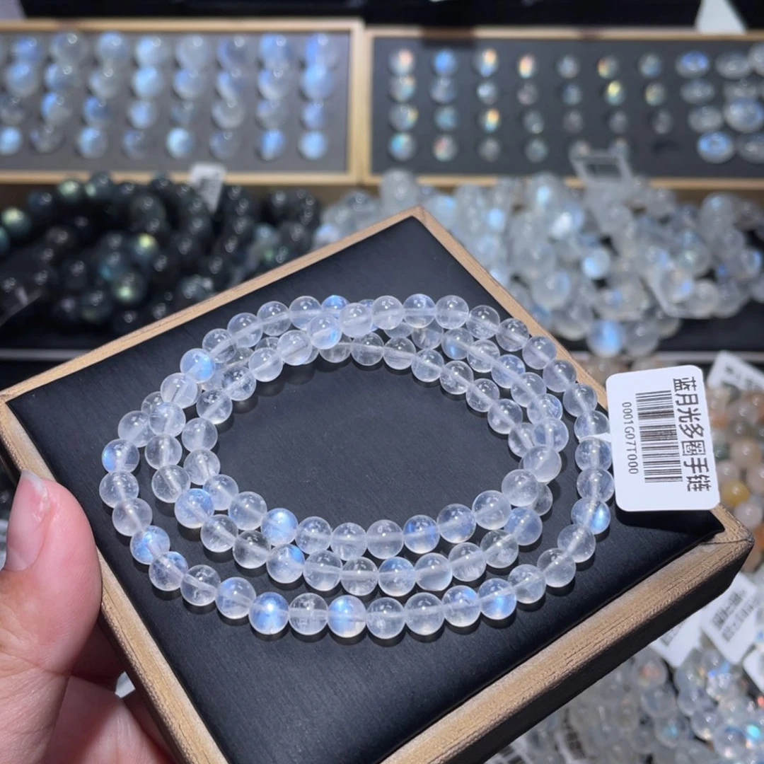 手链长石未镶嵌透体蓝月光手链多圈6mm