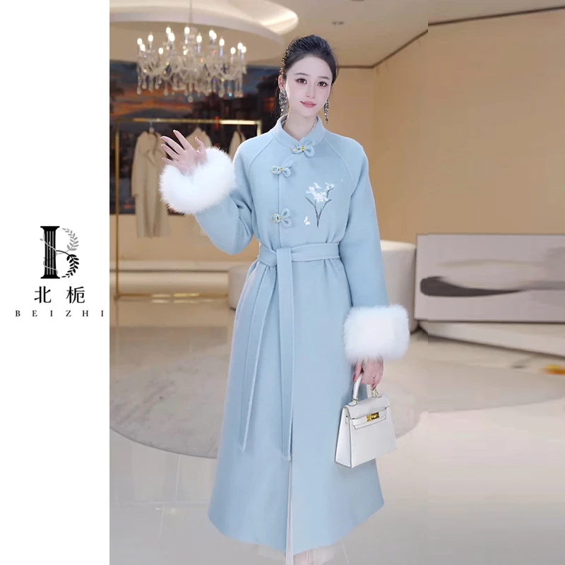 【北栀】中式绣花毛呢大衣羽绒服813430