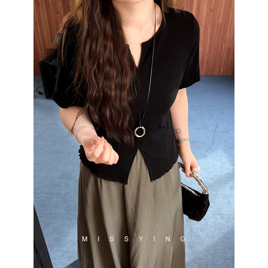 应小姐【轻氧少女】微胖大码韩系时尚宽松休闲简约纯色显瘦短袖T恤