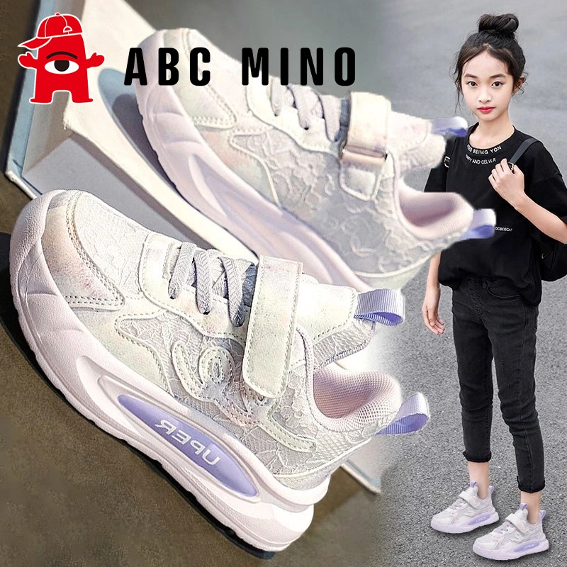 ABC MINO女童鞋子小白鞋秋季儿童网面透气运动鞋女孩休闲时尚学生