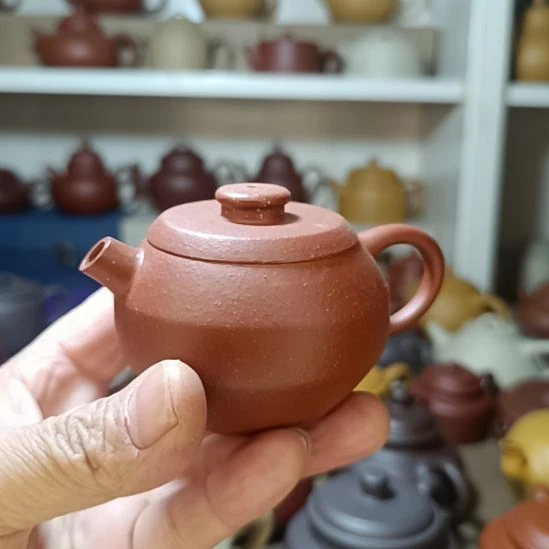 紫砂茶壶原矿红降坡粗砂巨轮150cc半手工