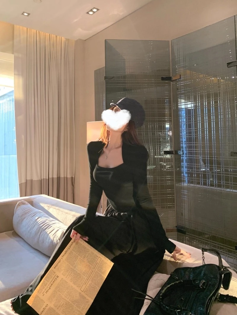 【天鹅少女】法式复古纯欲风黑色收腰显瘦连衣裙