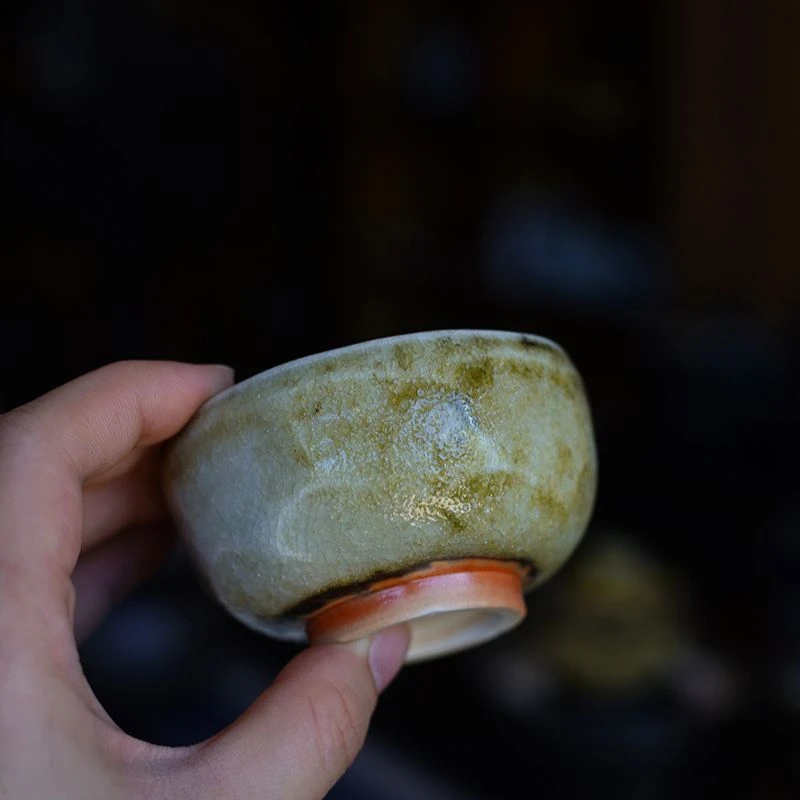 徐小凡陶瓷手作柴烧绿志野主人杯手捏杯茶杯纯手工高端开片可养线