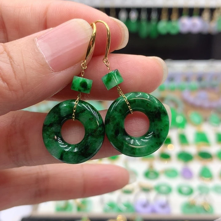 翡翠18K金镶嵌耳饰