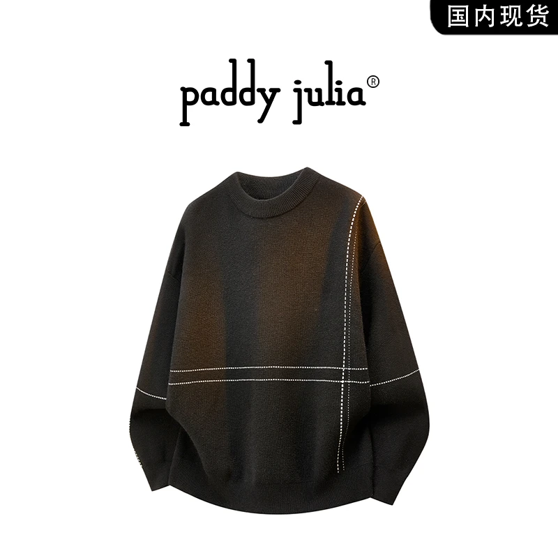 Paddy julia圆领针织毛衣男秋冬季简约条纹设计感上衣高级感男装