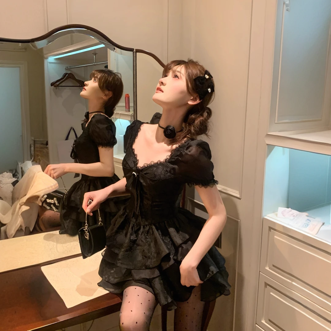 【绵绵奶糕】重工蕾丝连衣裙女立体重工提花多层蛋糕裙