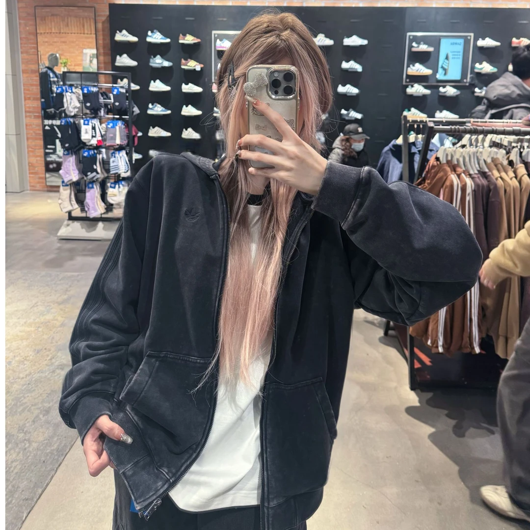 adidas 三叶草欧若风水洗系列纯棉运动连帽夹克外套KA2315 KA6759