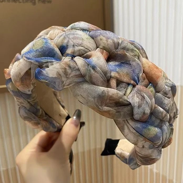 【阿敲】A1344-温柔系碎花欧根纱发箍女洋气时尚编织发箍-麦穗头饰