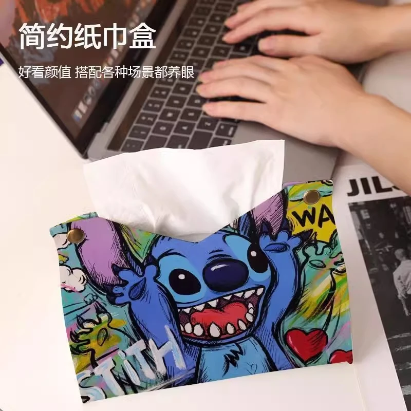 时尚涂鸦史迪仔纸巾盒家用创意抽纸盒卡通纸抽盒餐巾纸车载收纳盒