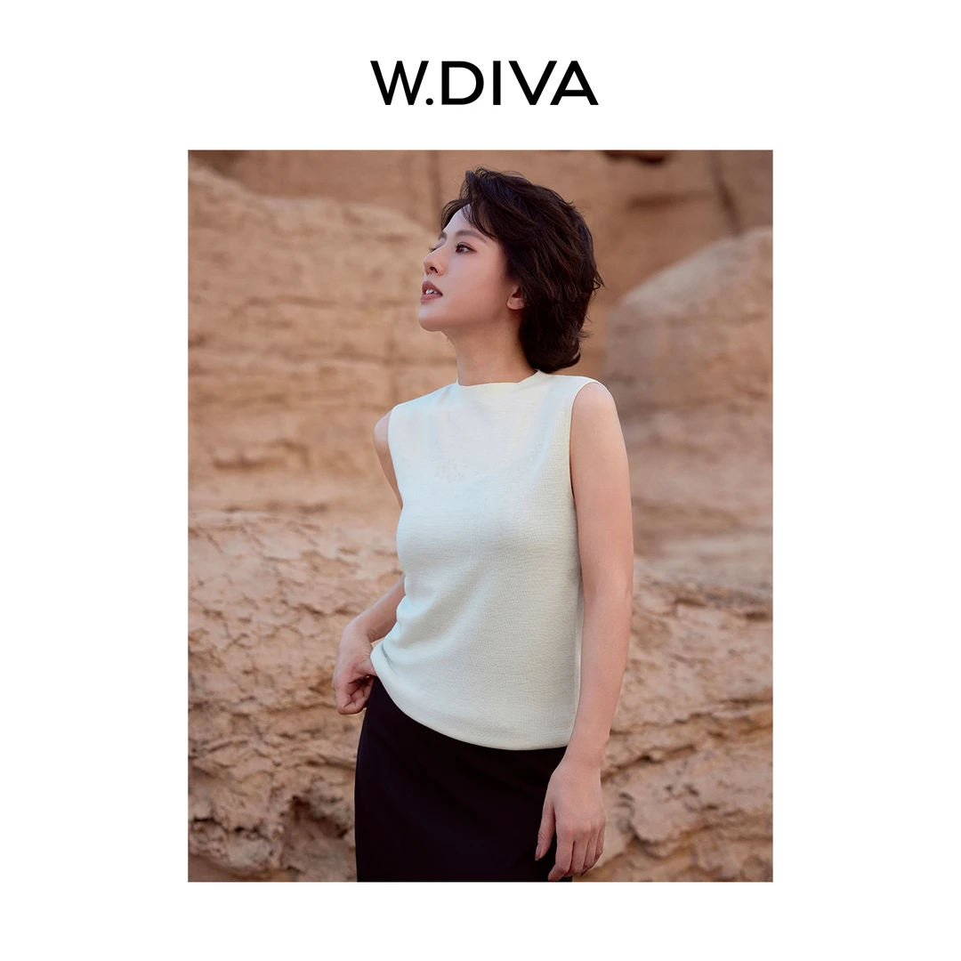 W.Diva【零象限】三醋酸羊毛百搭圆领无袖背心慵懒风女装53Z122639