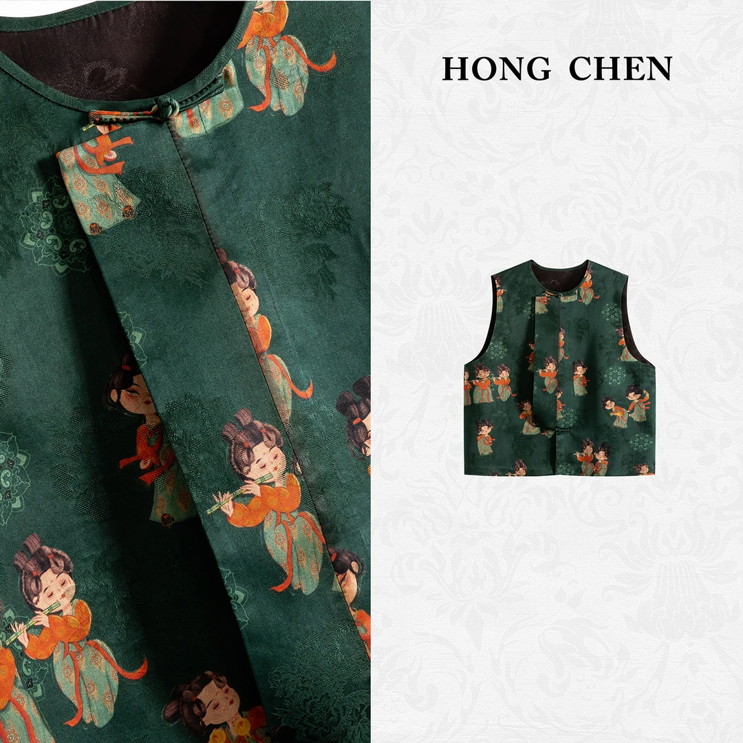 【虹辰·小唐人马夹】高端桑蚕丝贵气高级香云纱气质百搭优雅-HC1596