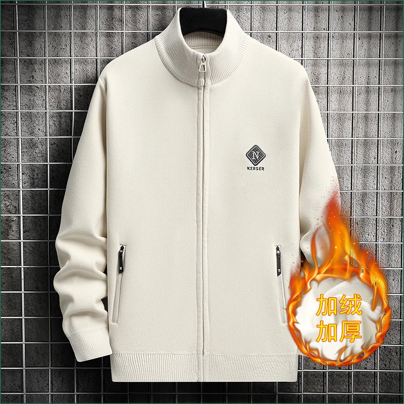 针织开衫夹克男款秋冬季立领毛衣外套一体绒高级感加厚保暖毛线衫