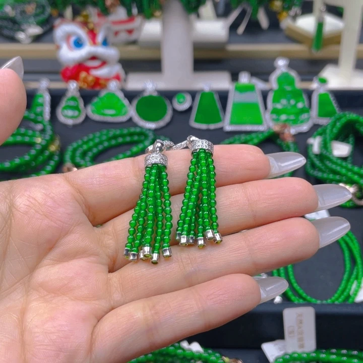 冰***梦未镶嵌翡翠耳饰流苏耳环