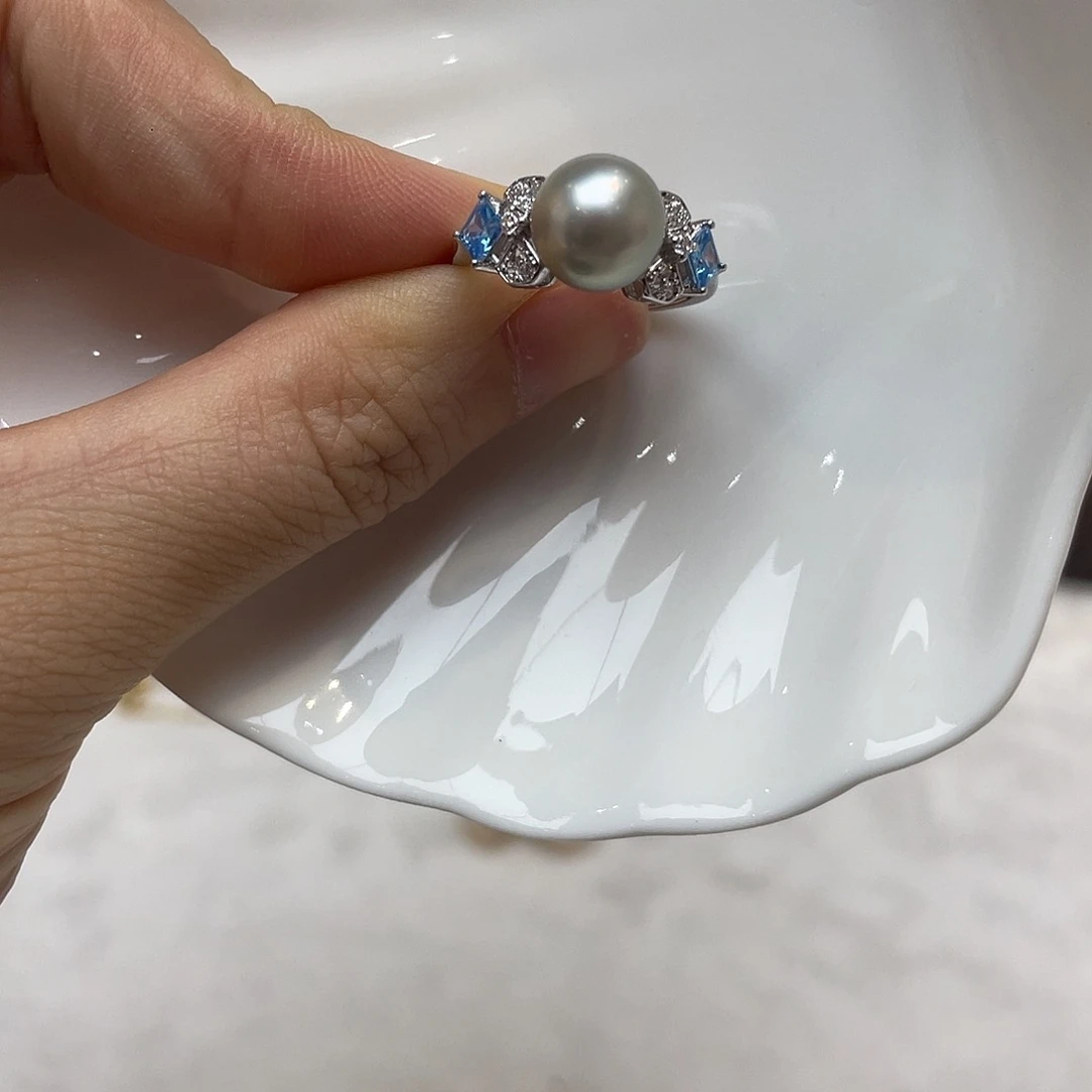 银S925镶嵌戒指海水珍珠