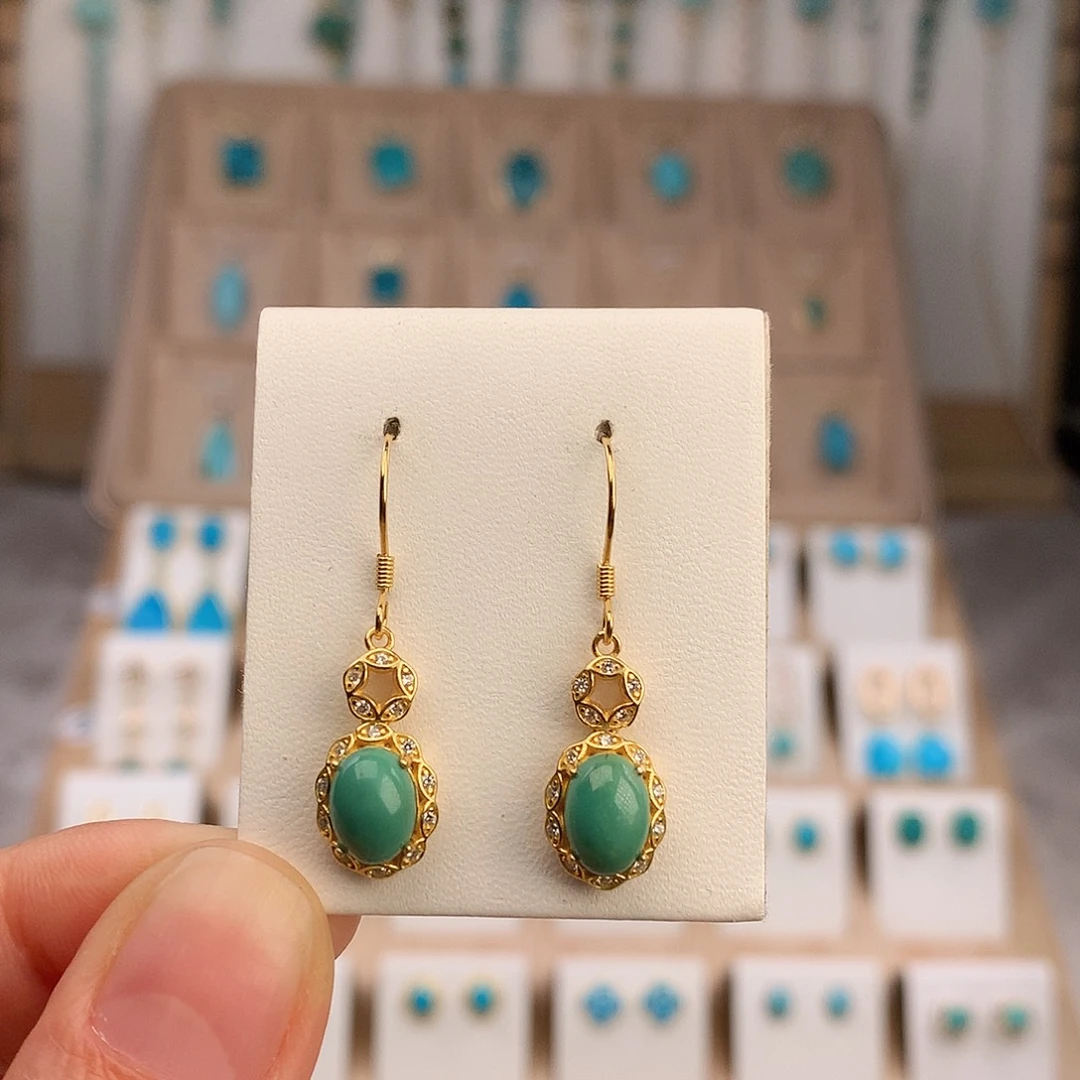 绿松石银S925镶嵌耳饰