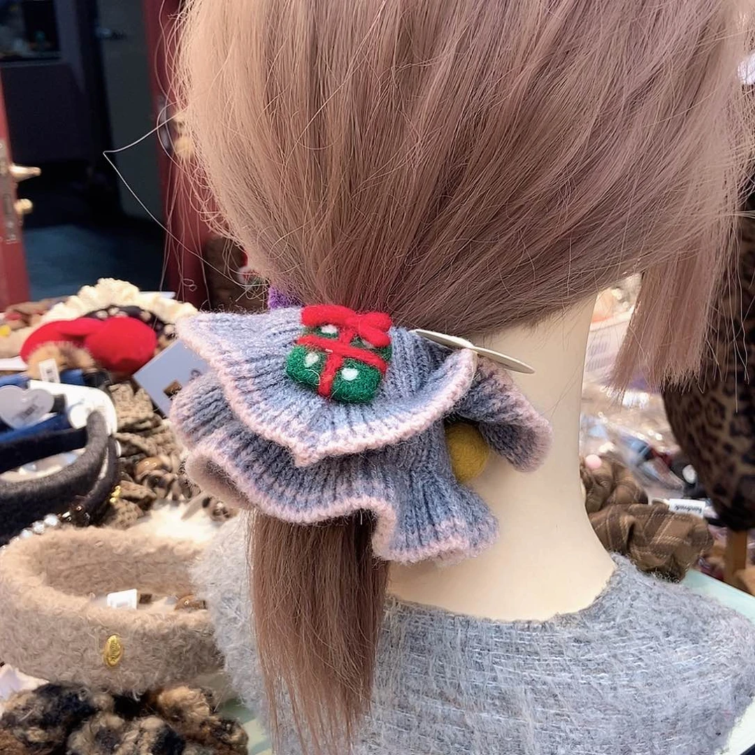 布艺铁合金灰色圣诞款毛线发圈