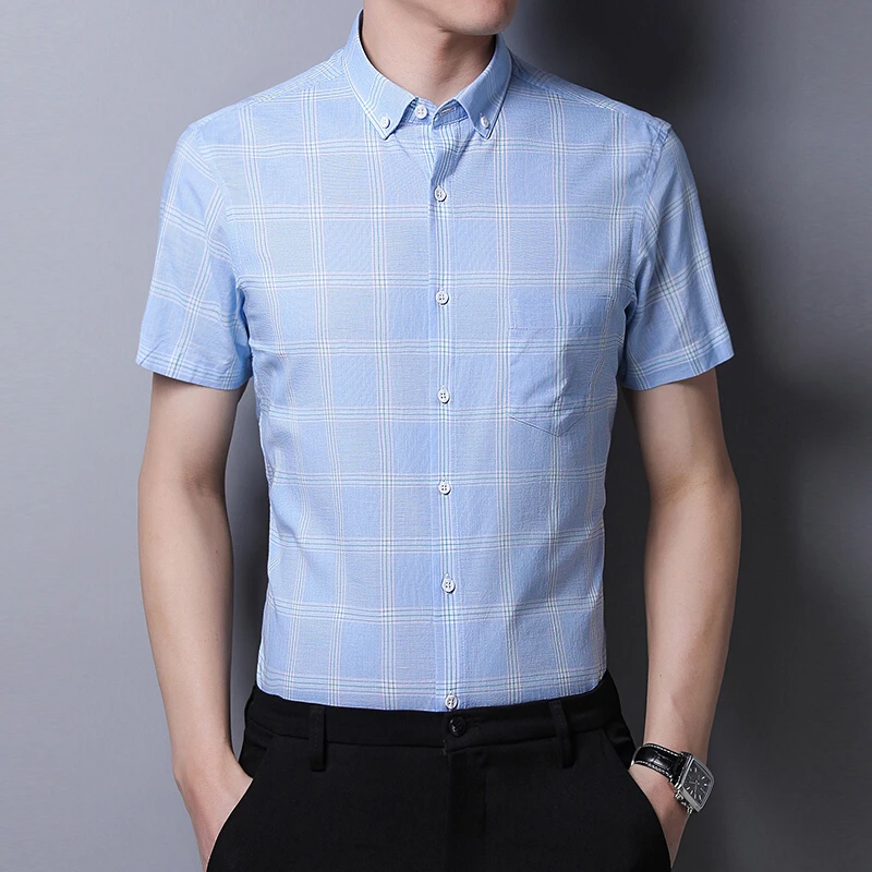 001男士新款夏季短袖休闲薄款修身潮流衬衫