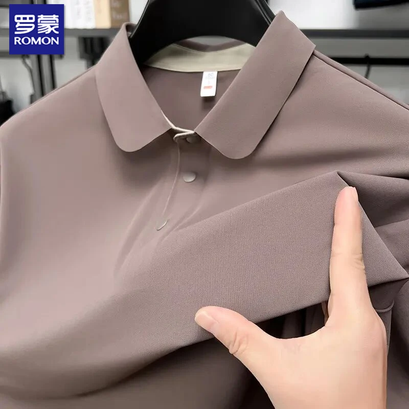 罗蒙纯色短袖翻领Polo衫夏季薄款商务中年爸爸装透气半袖无痕T恤