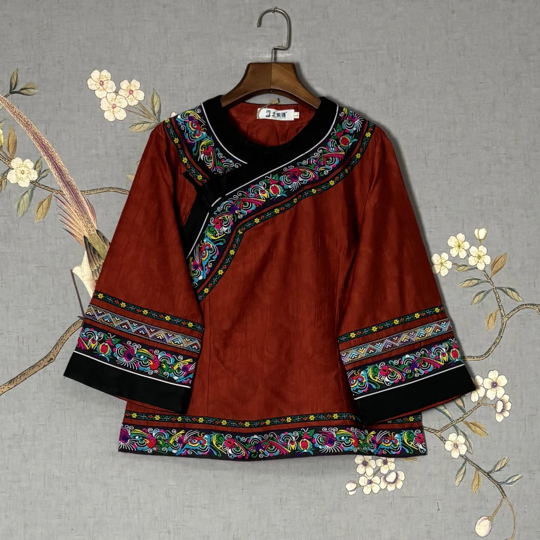 土家妹(工厂清仓)夏季土家族苗族传统民族服7分袖女款上衣107604