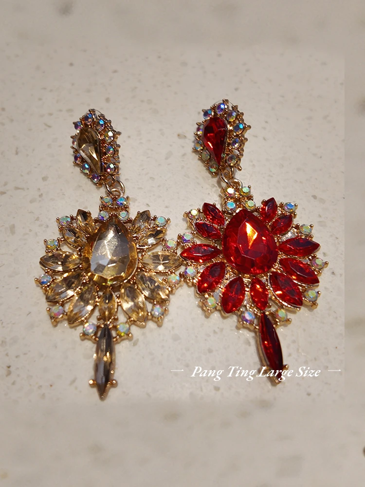 合金耳饰 胖婷大码定制复古欧美ins水滴重工高级镶钻水钻小众耳饰