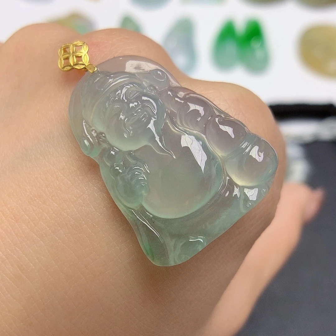 翡翠颈饰18K金镶嵌财神