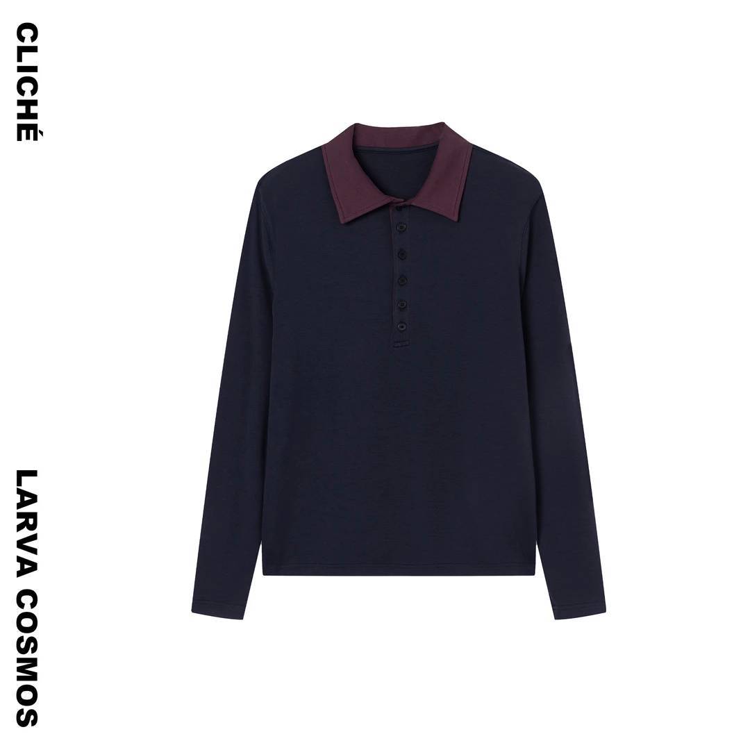 LarvaCosmos｜简约拼色polo衫长袖