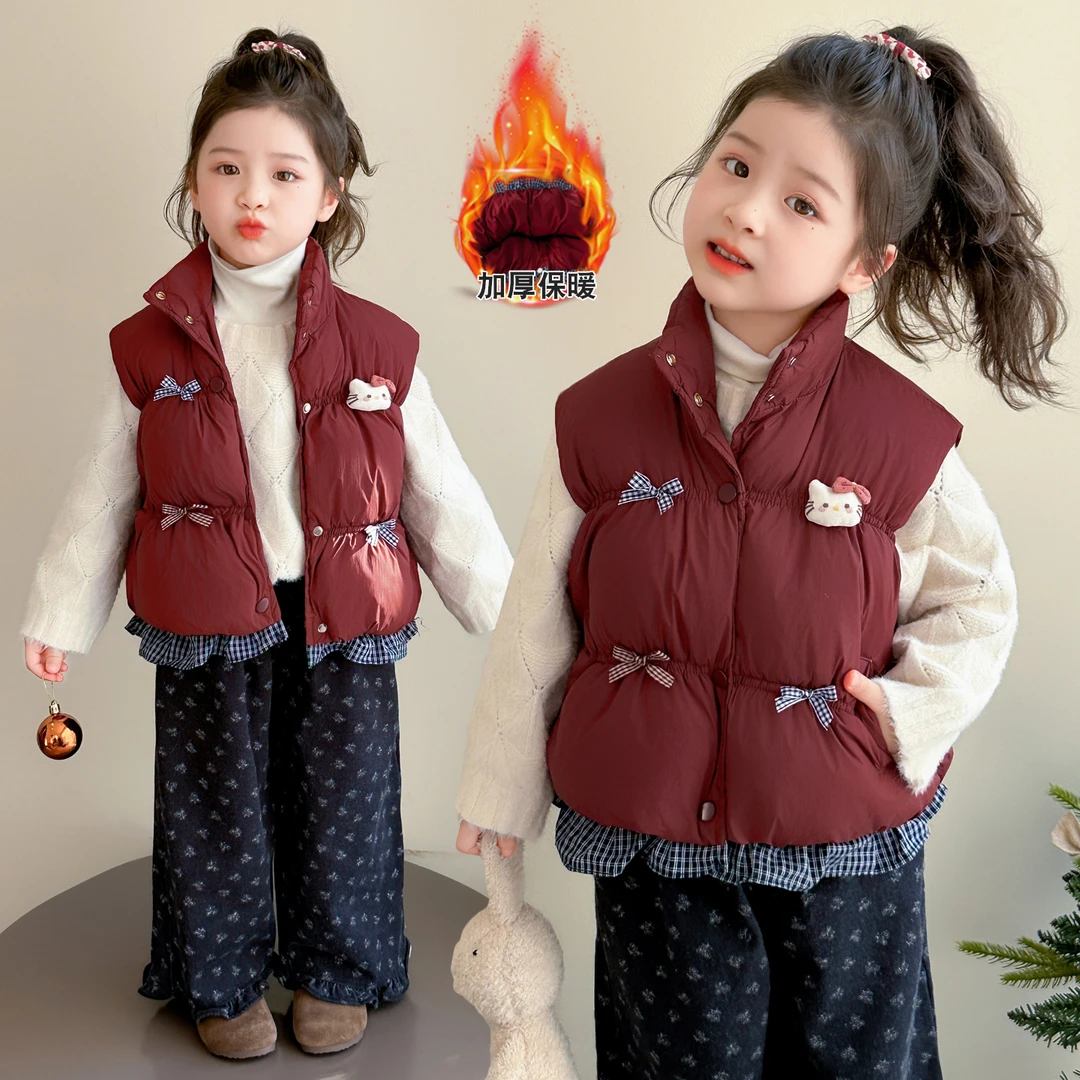 【TT】冬季新款儿童韩版百搭蝴蝶结马甲女童洋气拼接加厚外套HCE029