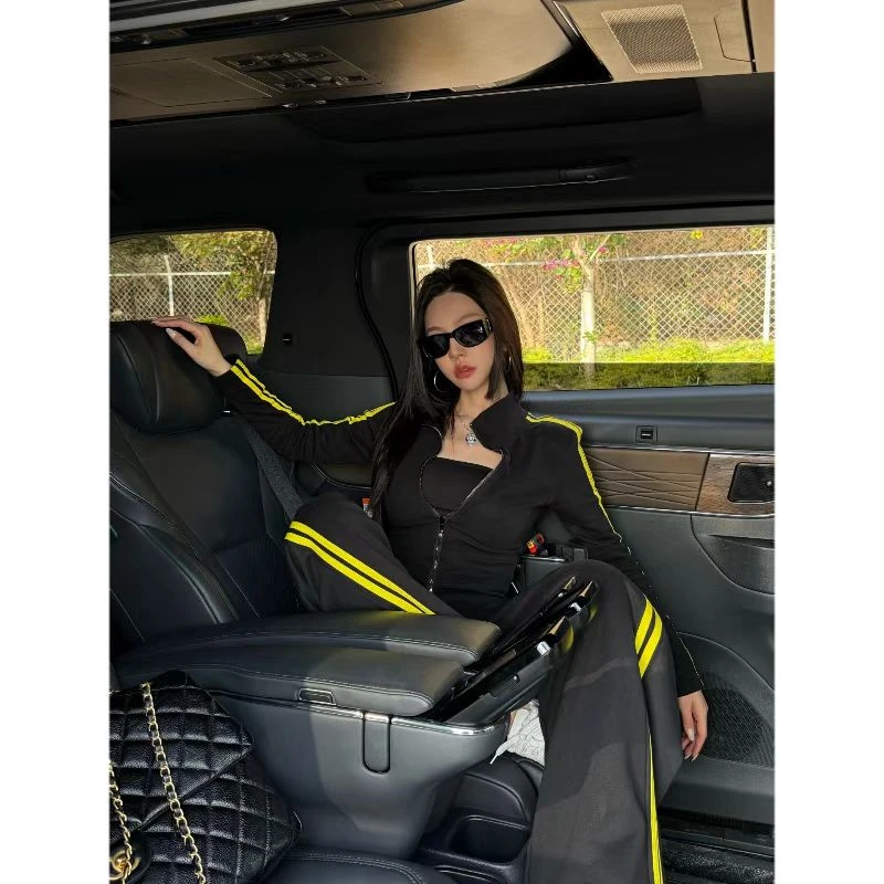 lele 早春撞色条纹拉链立领长袖短外套+长裤套装 2502021TZ