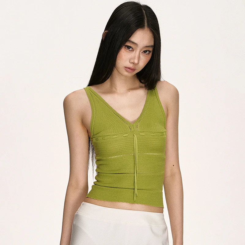 anna aneae吊带背心女夏季百搭镂空V领性感设计感辣妹无袖上衣潮