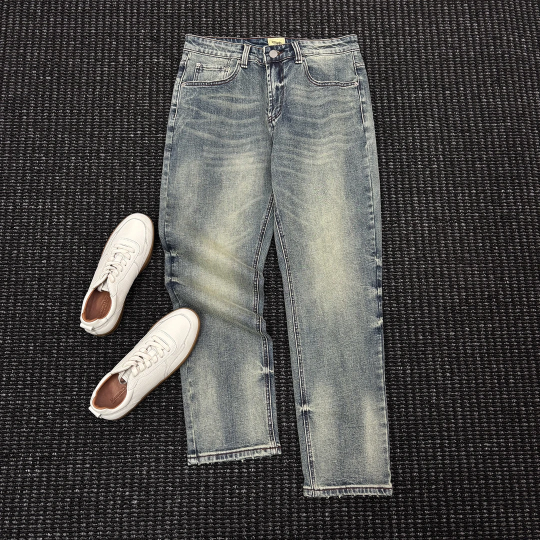 MIGSIMHE·美式复古时尚休闲怀旧蓝牛仔裤男士通勤修身直筒长裤