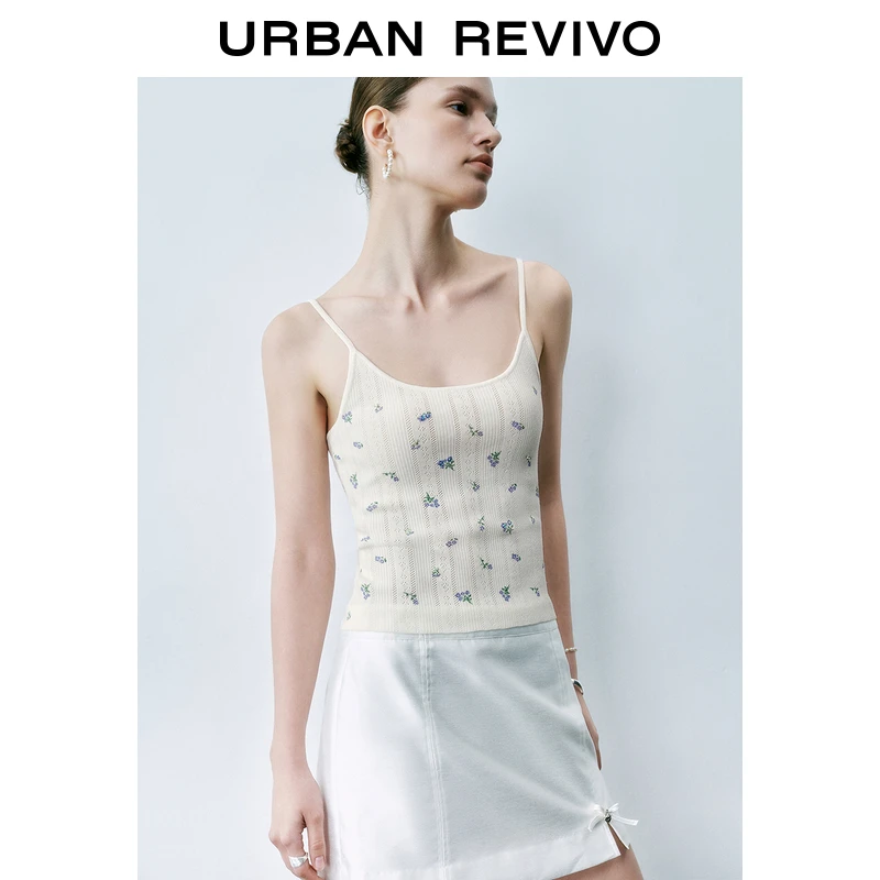 UR2025夏季新款女装时尚肌理镂空碎花吊带针织背心UYU950108