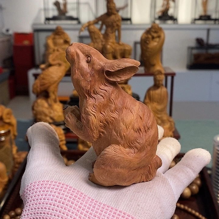 木质类印度老山檀香香插小白兔摆件