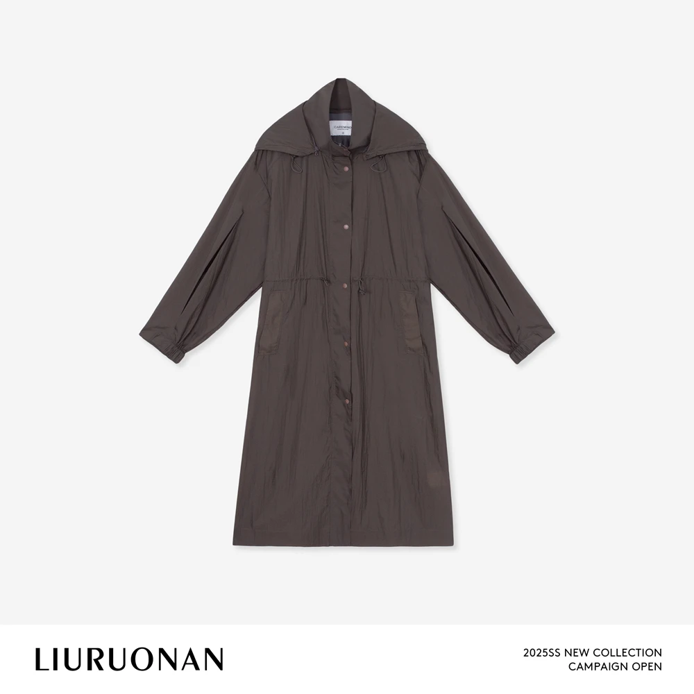 LIURUONAN 25SS【防晒长外套】轻薄冲锋衣抽绳收腰连帽单排扣风衣