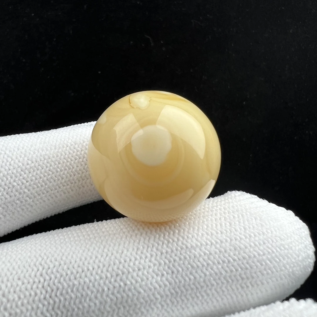 A1052天然俄料蜜蜡 瓷白妖花单珠 24.5mm支持复检 假一罚四