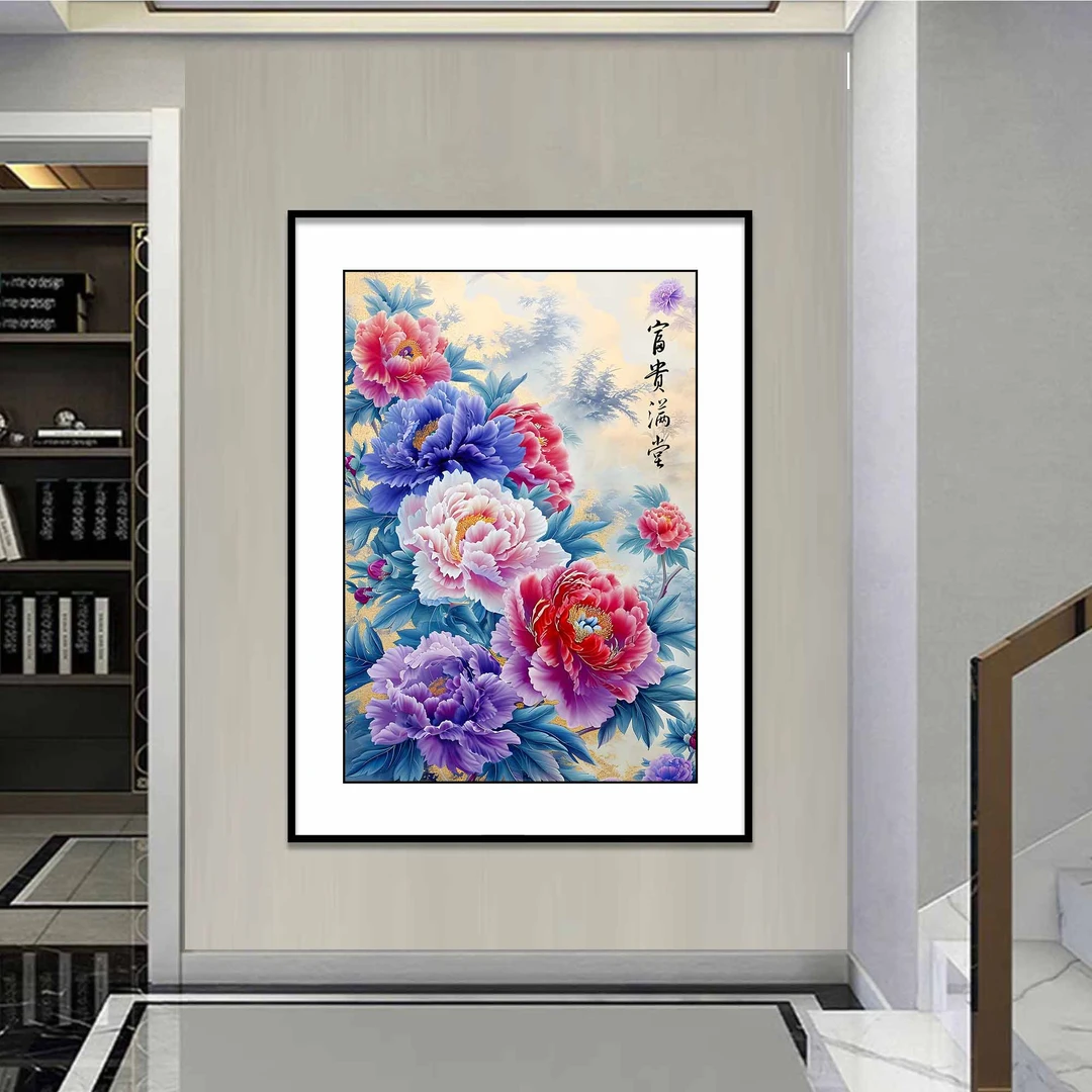 【新疆长绒棉双纱棉】6480富贵满堂十字绣小格38x51cm满绣58种绣线