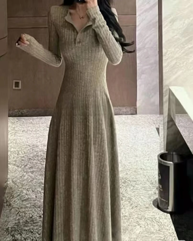 【D1301-1370】圆领针织贸易早秋装2025新款女士装洋气连衣裙