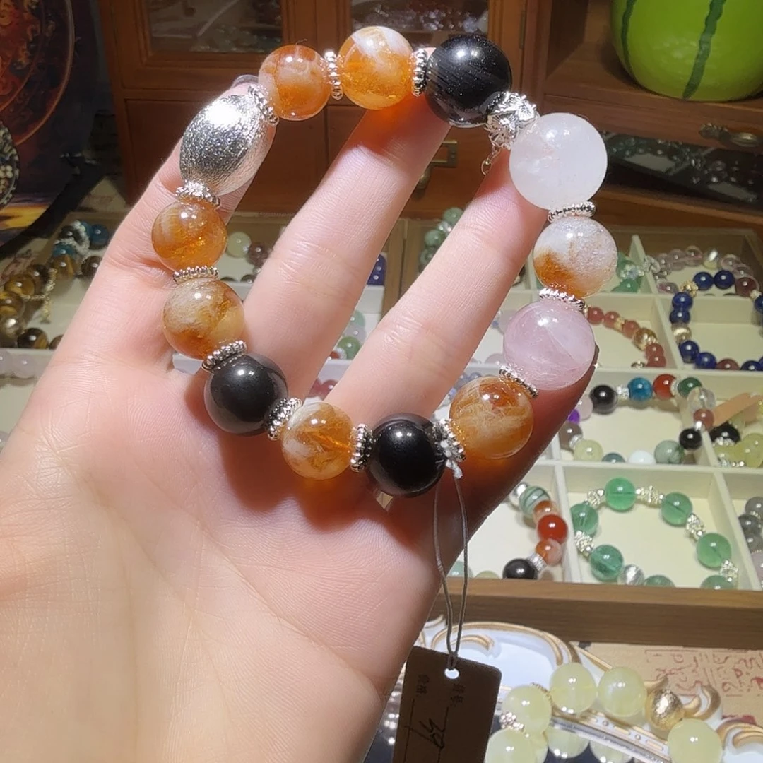 手链银S925镶嵌烟晶手串