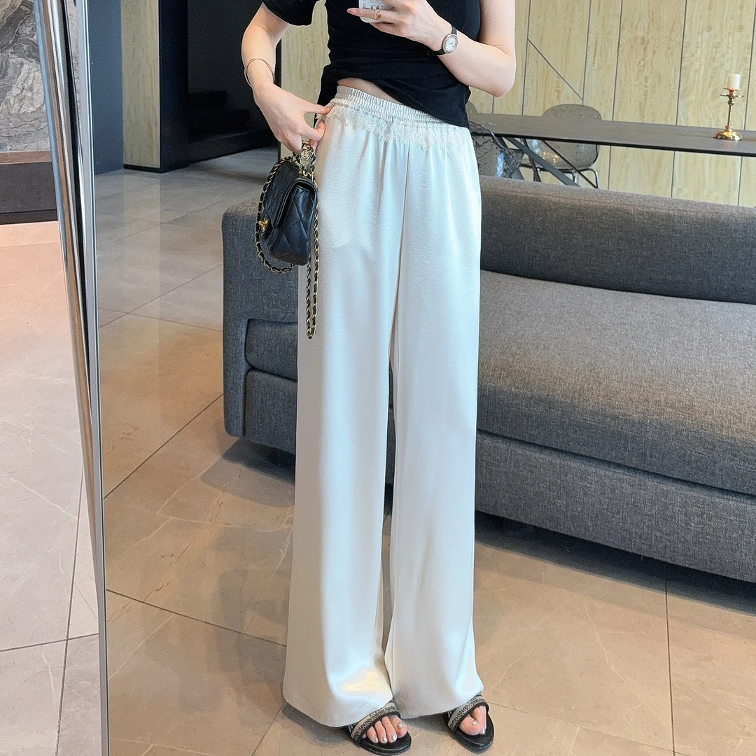 【大静静】蕾丝边~缎面直筒休闲夏季醋酸裤