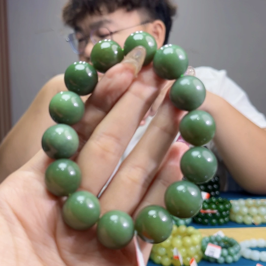 和田玉未镶嵌手链纯天然和田玉新疆沙枣青手串16