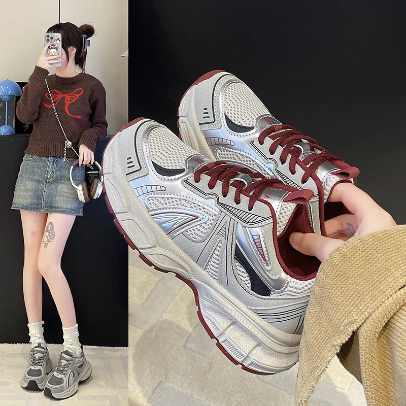 老爹鞋女鞋2024秋冬季款休闲加绒加厚运动鞋厚底时尚老爹鞋