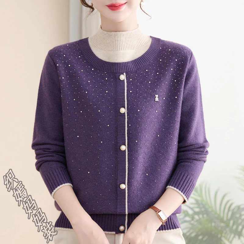 时尚妈妈秋冬装新款半高领针织上衣洋气中老年女装加厚保暖毛衣
