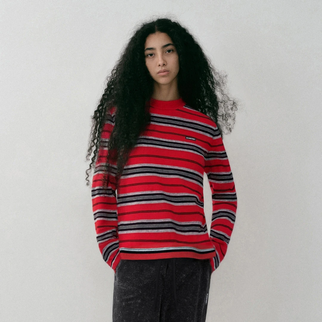 NO DIRECTION+ 羊毛圆领翻针立体条纹针织衫N530101638B