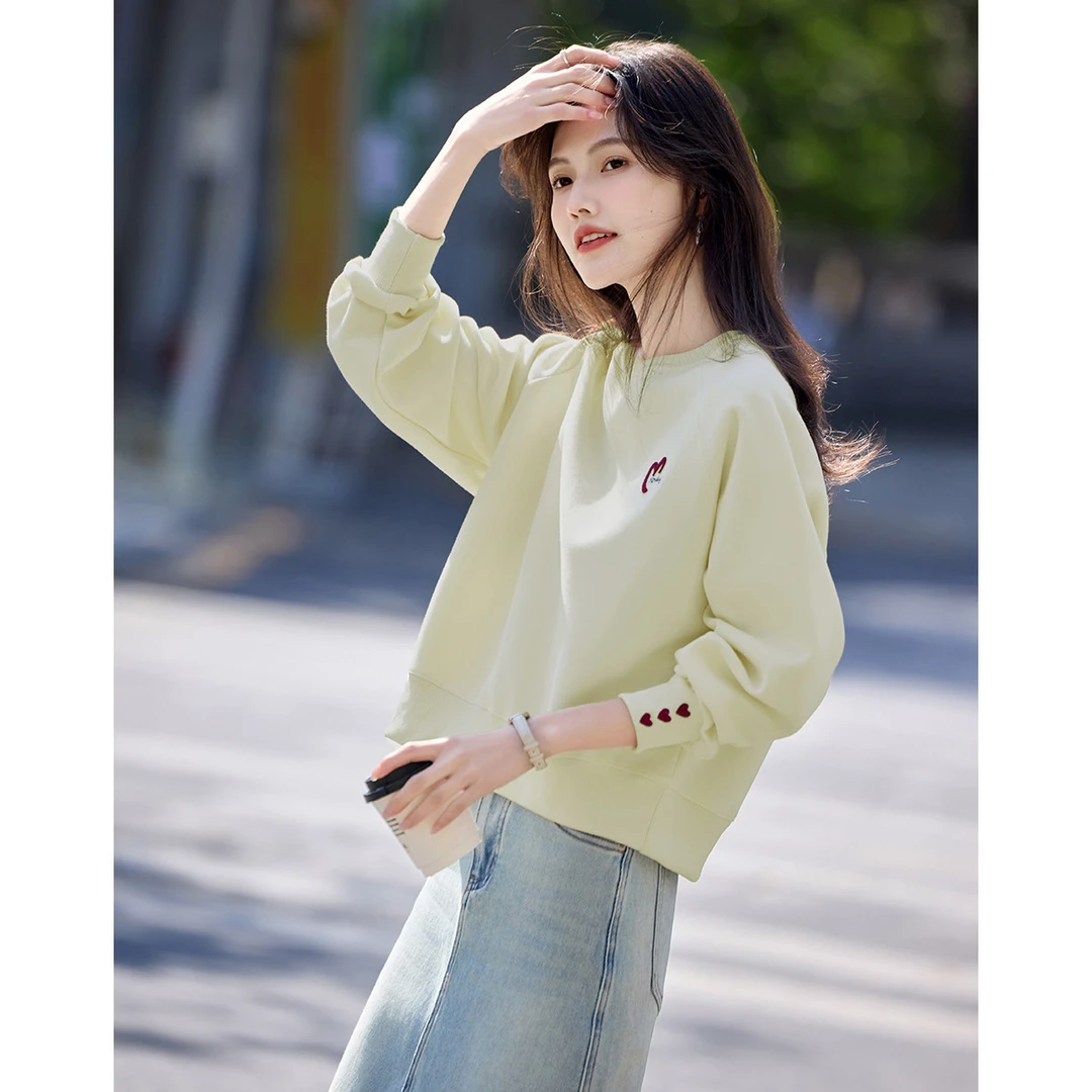 尚静通勤风爱心字母刺绣卫衣女2025秋季新款时尚休闲百搭宽松减龄