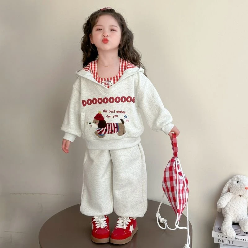 女童春装连帽卫衣套装2025新款儿童宝宝春季韩系高级感运动三件套