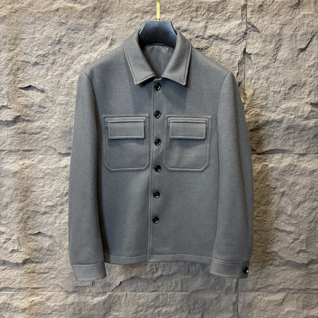 25年杰尼家男士秋冬季重工休闲时尚百搭翻领羊毛茄克男装休闲毛呢