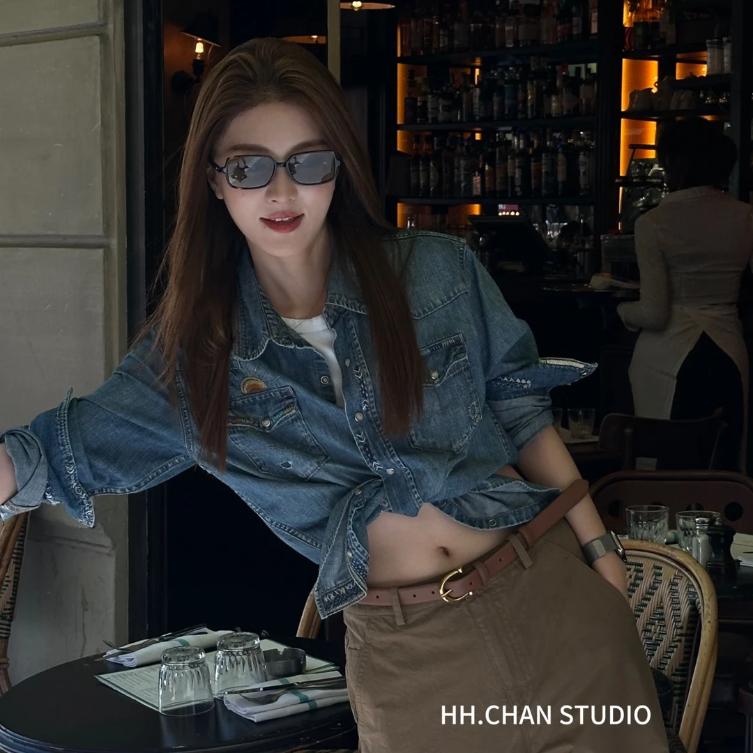 HH.CHAN“匠心牛仔”100%棉RL特制新款手工绣花牛仔衬衫HH53F37487