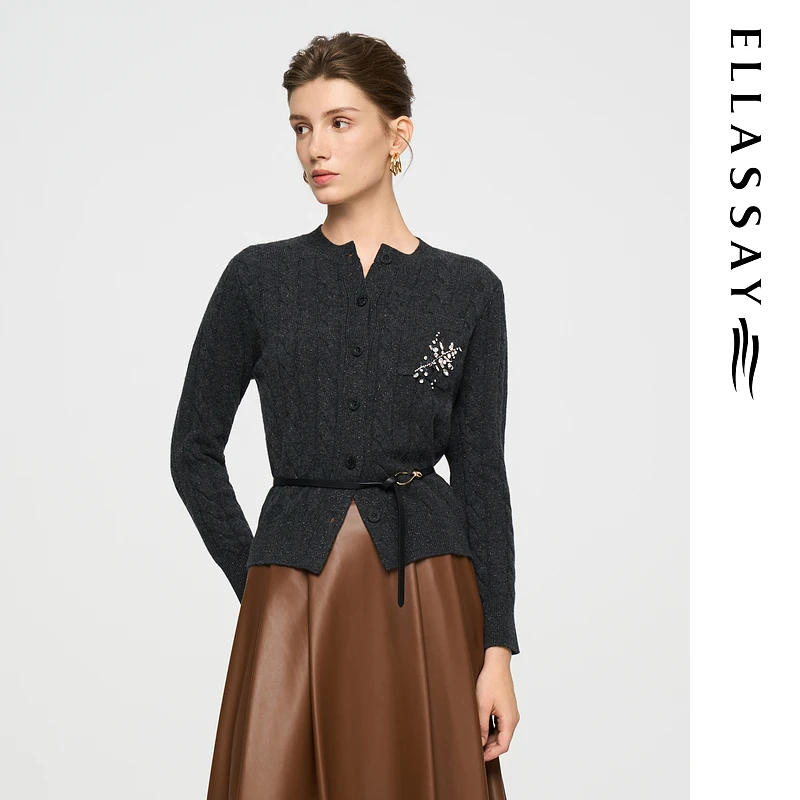 ELLASSAY歌力思2025秋季新款水钻点缀开衫针织衫女EWD363M00400