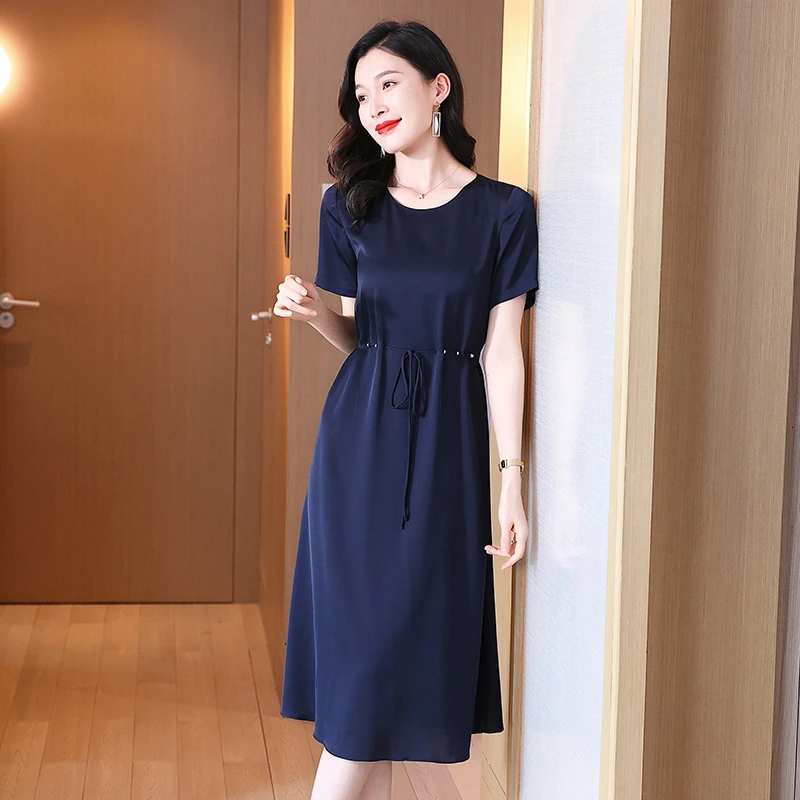 大码妈妈装遮肉真丝连衣裙女中长款2025年夏新款时尚气质桑蚕丝裙