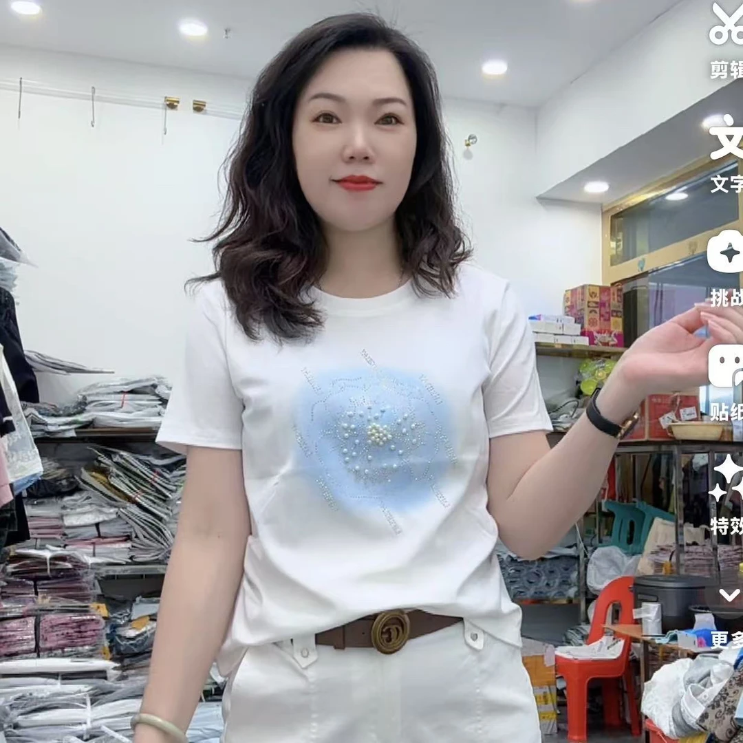 芬芬家新款时尚休闲百搭重工艺T恤7701